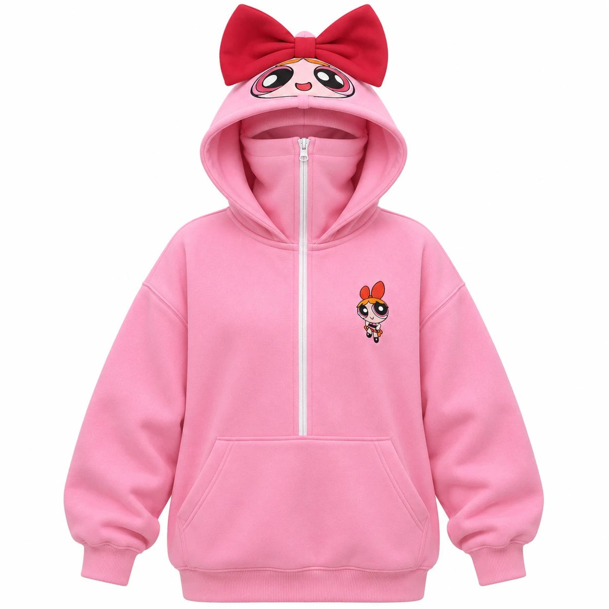 Pink Power Hoodie with red bow on the hood