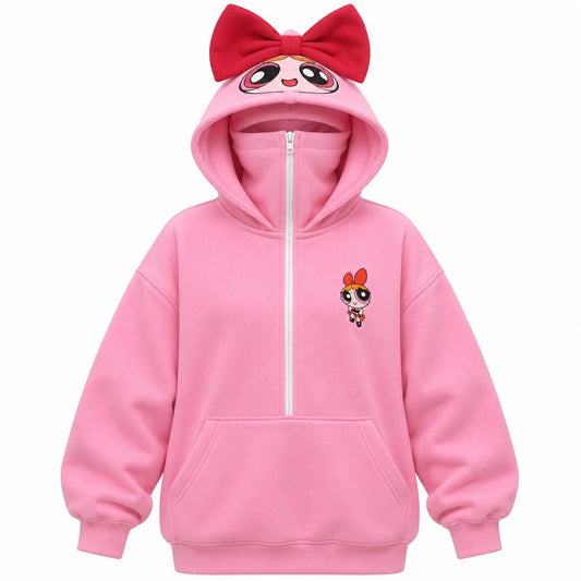 Pink Power Hoodie with red bow on the hood