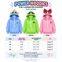 Power Hoodie size guide S to XL